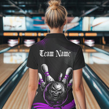 Load image into Gallery viewer, Custom Black And Purple Grunge Style Skull Bowling Women Polo Shirts, Bowling Team Uniform IPHW8909