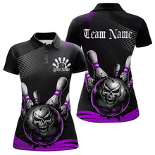 Load image into Gallery viewer, Custom Black And Purple Grunge Style Skull Bowling Women Polo Shirts, Bowling Team Uniform IPHW8909