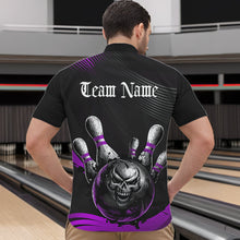 Load image into Gallery viewer, Custom Black And Purple Grunge Style Skull Bowling Quarter-Zip Shirts For Men, Bowling Team Uniform IPHW8909