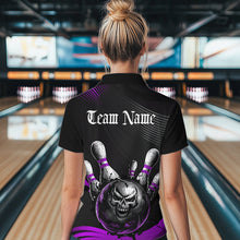 Load image into Gallery viewer, Custom Black And Purple Grunge Style Skull Bowling Women Quarter-Zip Shirts, Team Uniform IPHW8909