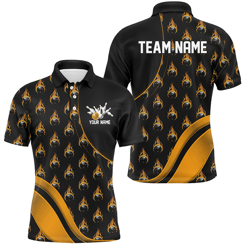 Custom Gold Flame Bowling Shirts For Men, Personalized Team Bowling Shirts IPHW6960