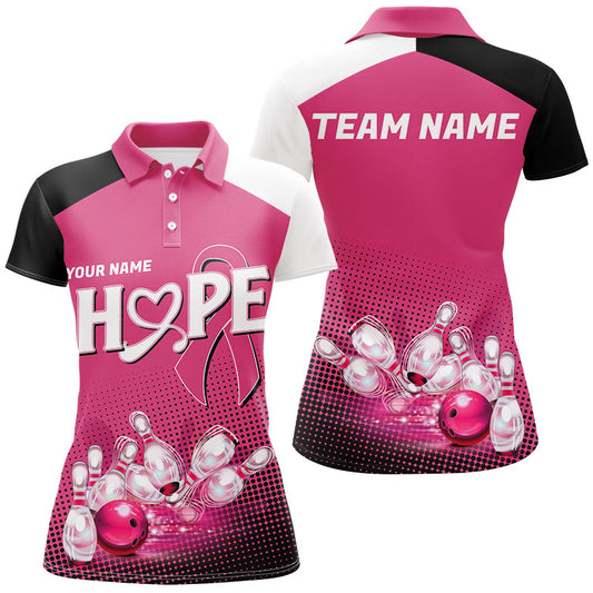 Custom Pink Ribbon Breast Cancer Bowling Shirts For Women, Hope Bowling Team Jerseys IPHW7514