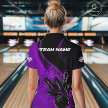 Load image into Gallery viewer, Custom Black And Purple Flame Bowling Women Quarter-Zip Shirt, Bowling Team League Shirt IPHW9874