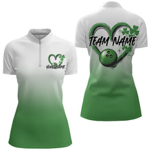 Load image into Gallery viewer, Custom Heart St Patricks Day Bowling Quarter-Zip Shirts For Women, Lucky Bowling Shirt IPHW8601