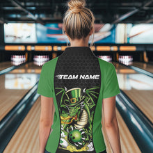 Load image into Gallery viewer, Custom Black And Green St Patricks Dragon Bowling Womens Polo Shirt, Lucky Dragon Bowling IPHW8608