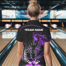 Load image into Gallery viewer, Custom Black And Purple Flame Dragon Bowling Team Women Polo Shirts, Bowling League Shirt IPHW8912