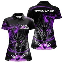 Load image into Gallery viewer, Custom Black And Purple Flame Dragon Bowling Team Women Polo Shirts, Bowling League Shirt IPHW8912
