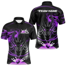 Load image into Gallery viewer, Custom Black And Purple Flame Dragon Bowling Team Men Polo Shirts, Bowling League Shirt IPHW8912