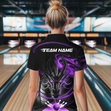 Load image into Gallery viewer, Custom Black And Purple Flame Dragon Bowling Women Quarter-Zip Shirts, Bowling League Shirt IPHW8912