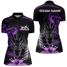 Load image into Gallery viewer, Custom Black And Purple Flame Dragon Bowling Women Quarter-Zip Shirts, Bowling League Shirt IPHW8912