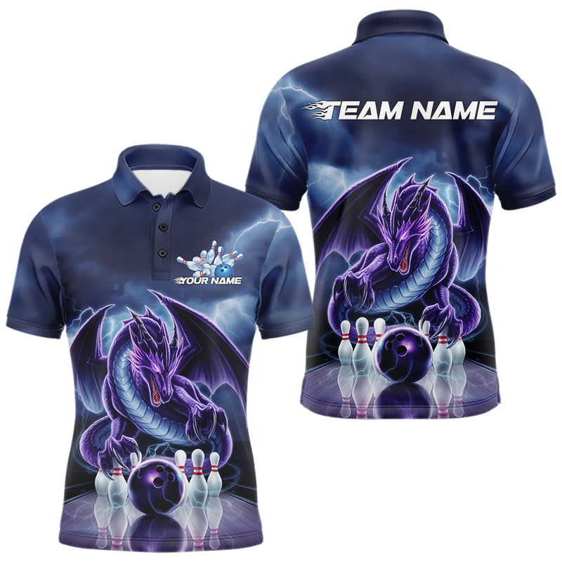 Custom Blue Thunder Lightning Purple Dragon Bowling Team Men Polo Shirts, Bowlers Outfit IPHW8922