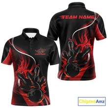 Load image into Gallery viewer, Custom Red Flame Bowling Men Jerseys, Bowling Team League Shirt Bowlers Jerseys IPHW11295