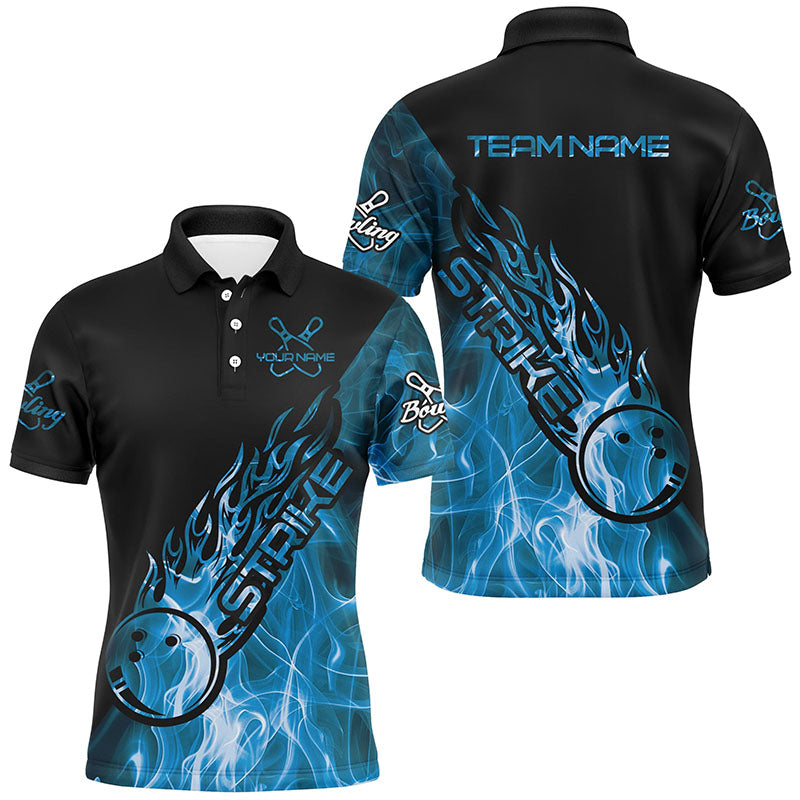 Custom Blue Flame Bowling Shirts For Men, Bowling Team Shirts Bowling Strike IPHW7155