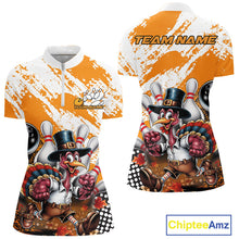 Load image into Gallery viewer, Custom Yellow Turkey Bowling Women Quarter-Zip Shirts, Funny Thanksgiving Bowling Shirts IPHW9717