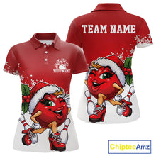 Load image into Gallery viewer, Custom Cute Funny Ladies Christmas Bowling Polo Shirts, Women Team Xmas Bowling Outfit IPHW10136