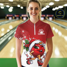 Load image into Gallery viewer, Custom Cute Funny Ladies Christmas Bowling Quarter-Zip Shirts, Women Team Xmas Outfit IPHW10136