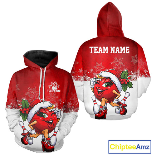 Custom Cute Funny Ladies Christmas Bowling Hoodie Shirts, Women Team Xmas Bowling Outfit IPHW10137