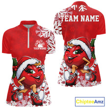 Load image into Gallery viewer, Custom Cute Funny Ladies Christmas Bowling Quarter-Zip Shirts, Women Team Xmas Outfit IPHW10138