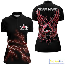 Load image into Gallery viewer, Red Thunder Lightning Bowling Wings Custom Bowling Team Quarter-Zip Shirts For Women IPHW8394