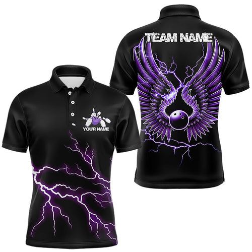 Purple Thunder Lightning Bowling Wings Custom Bowling Team Polo Shirts For Men IPHW8395