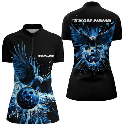 Black And Blue Eagle Break Glass Custom Bowling Quarter-Zip Shirts For Women Team Shirt IPHW8398