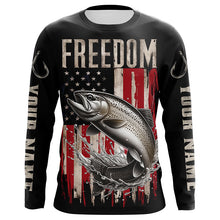 Load image into Gallery viewer, Personalized Patriotic Trout Long Sleeve Uv Protection Fishing Shirts, American Flag Fishing Shirts IPHW6809