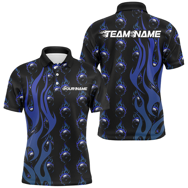 Custom Blue Flame Bowling Shirts For Men, Bowling League Shirts With Team Name IPHW6970