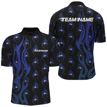 Custom Blue Flame Bowling Shirts For Men, Bowling League Shirts With Team Name IPHW6970