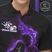 Load image into Gallery viewer, Custom Purple Flame Grim Reaper Bowling Men Polo Shirts, Halloween Bowler Outfit IPHW9737