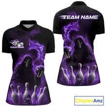 Load image into Gallery viewer, Custom Purple Flame Grim Reaper Bowling Women Quarter-Zip Shirts, Halloween Bowler Outfit IPHW9737