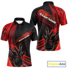 Load image into Gallery viewer, Custom Black And Red Flame Bowling Jerseys, Bowling Team Polo Shirts For Men IPHW9884