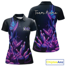 Load image into Gallery viewer, Custom Blue And Purple Butterfly Women Bowling Team Shirts, Ladies Bowling League Shirt IPHW10155