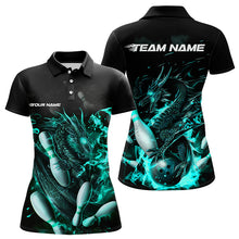 Load image into Gallery viewer, Custom Black And Blue Flame Dragon Womens Bowling Polo Shirt, Bowling Tournament Team Shirt IPHW8417