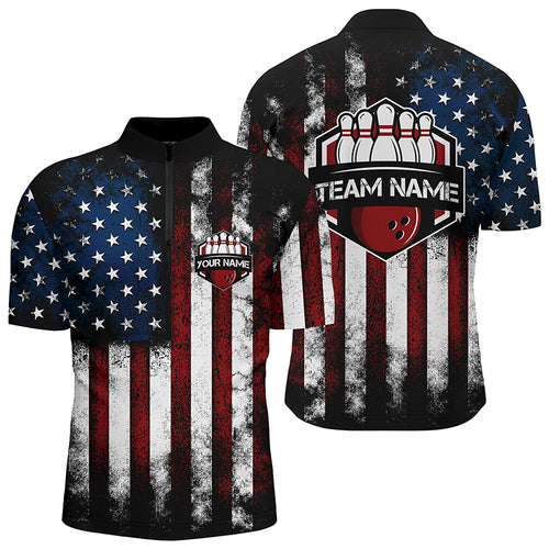 American Flag Bowling Shirt For Men, Custom Bowling Jersey For Team Patriots Bowlers Shirt IPHW5140