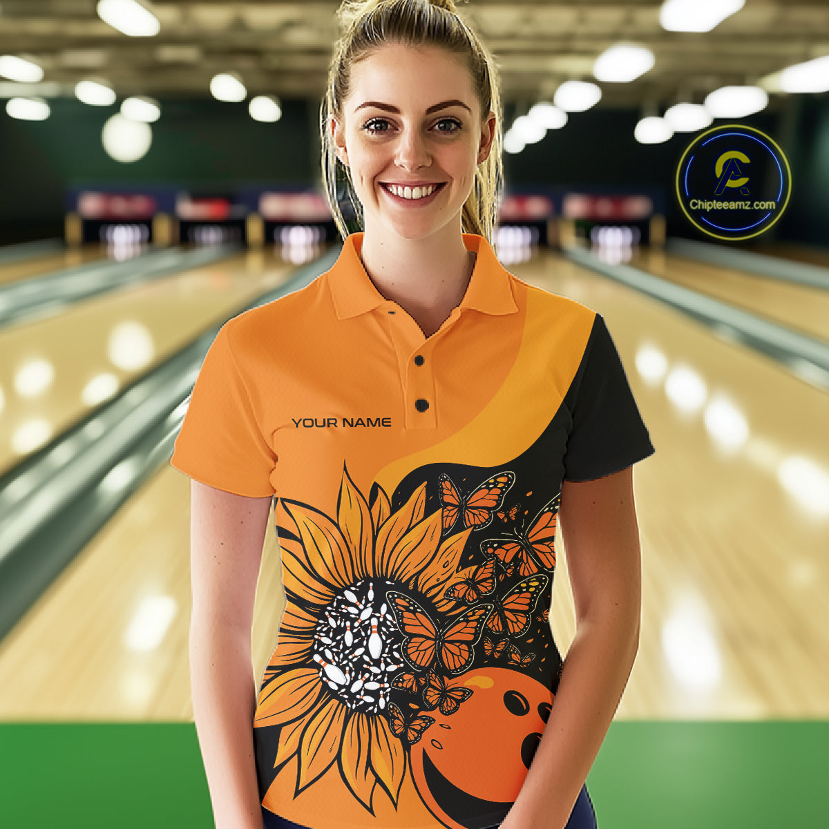 Custom Butterfly Sunflower Bowling Women Shirt, Sunflower Women Bowling Tournament Shirt IPHW10265