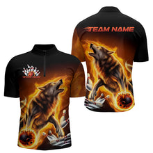 Load image into Gallery viewer, Custom Fire Flaming Wolf Bowling Quarter-Zip Shirts For Men, Wolf Bowling Tournament Shirt IPHW8427