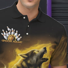 Load image into Gallery viewer, Custom Yellow Fire Flaming Wolf Bowling Polo Shirts For Men, Wolf Bowling Tournament Shirt IPHW8430