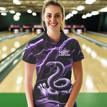 Load image into Gallery viewer, Custom Black And Purple Thunder Lightning Snake Bowling Polo Shirts For Women, Team Outfits IPHW8648