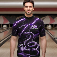 Load image into Gallery viewer, Custom Black And Purple Thunder Lightning Snake Bowling Quarter-Zip Shirts For Men, Team Outfits IPHW8648