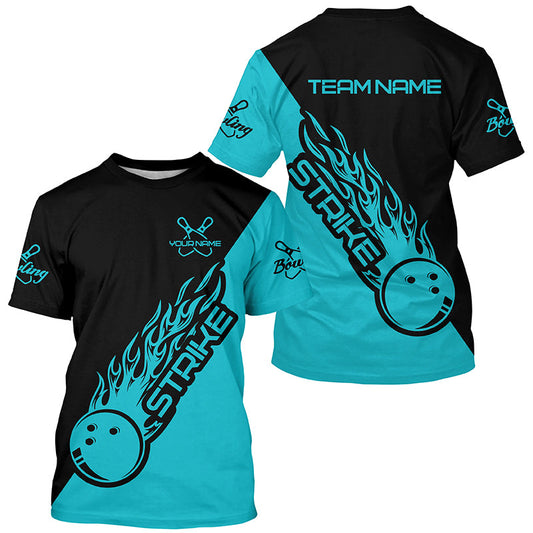 Custom Bowling T-Shirts For Men, Bowling Team Bowling Strike | Ball Blue IPHW4289
