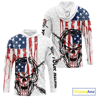 American Flag Fishing Skull Custom Long Sleeve Fishing Shirts, Patriotic Fishing Jerseys IPHW6996