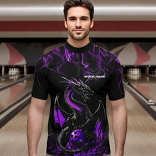Load image into Gallery viewer, Custom Black And Purple Flame Dragon Bowling Team Quarter-Zip Shirts For Men, Bowling League Shirt IPHW8654