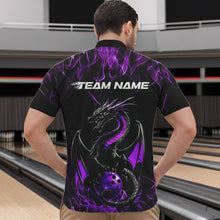 Load image into Gallery viewer, Custom Black And Purple Flame Dragon Bowling Team Quarter-Zip Shirts For Men, Bowling League Shirt IPHW8654