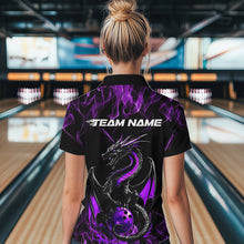 Load image into Gallery viewer, Custom Black And Purple Flame Dragon Bowling Womens Quarter-Zip Shirt, Bowling League Shirt IPHW8654