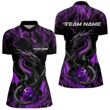 Load image into Gallery viewer, Custom Black And Purple Flame Dragon Bowling Womens Quarter-Zip Shirt, Bowling League Shirt IPHW8654