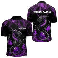 Load image into Gallery viewer, Custom Black And Purple Flame Dragon Bowling Team Quarter-Zip Shirts For Men, Bowling League Shirt IPHW8654