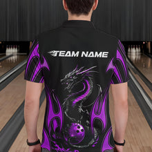 Load image into Gallery viewer, Custom Black And Purple Flame Dragon Bowling Tournament Polo Shirts For Men, Bowlers Outfits IPHW8657