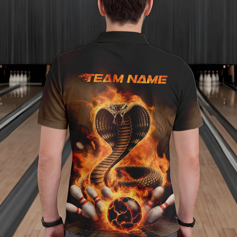 Custom Flame Cobra Snake Bowling Team Polo Shirts For Men, Bowling Tournament Outfit IPHW8666