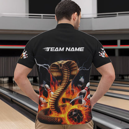 Custom Flame Cobra Snake Bowling Team Quarter-Zip Shirts For Men, Bowling Tournament Outfit IPHW8667