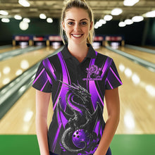 Load image into Gallery viewer, Custom Purple Dragon Bowling Jerseys, Dragon Bowling Women Polo Shirts Bowling League Shirt IPHW8928